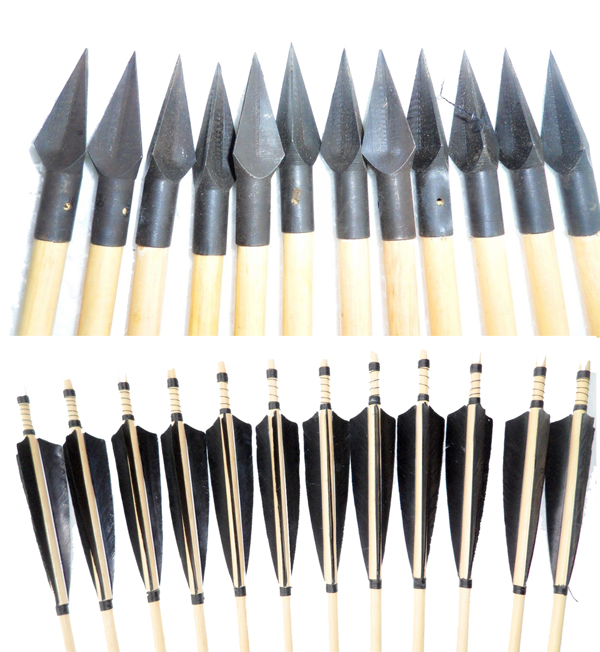 12X Tradition hunting arrowhead Wooden Arrow Black Turkeys Feather for longbow