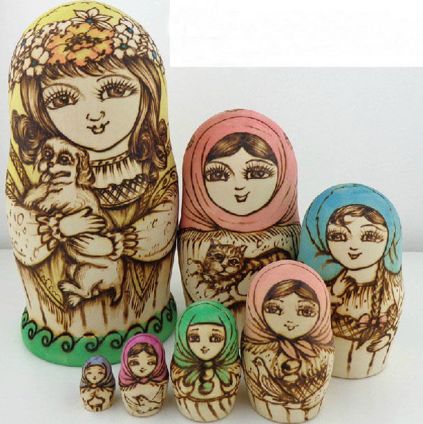 New 7pcs Wooden Russian Nesting Dolls Dried basswood Traditional Matryoshka gift